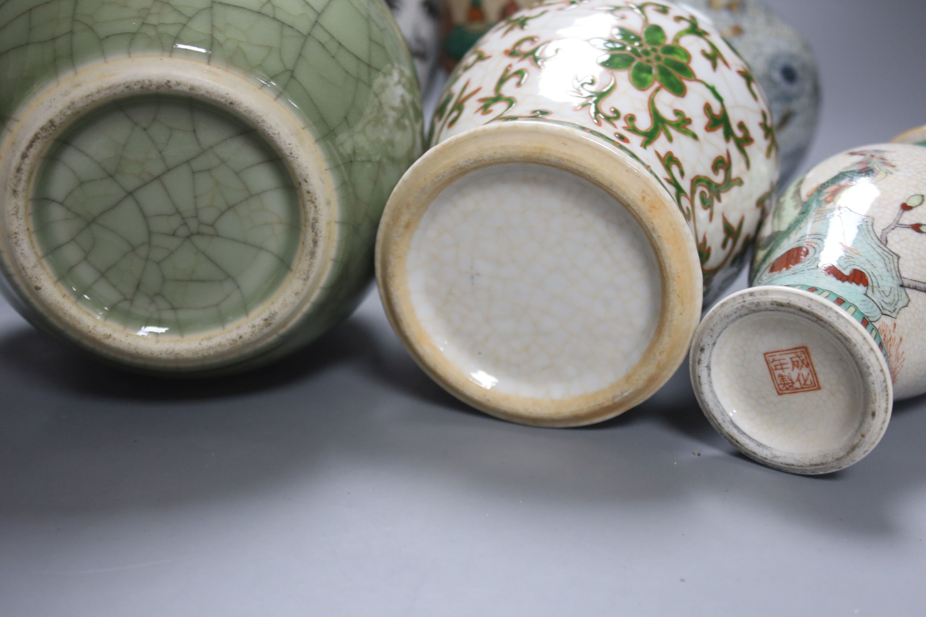A group of 19th/20th century Chinese crackle glaze vases, tallest 30 cms high.